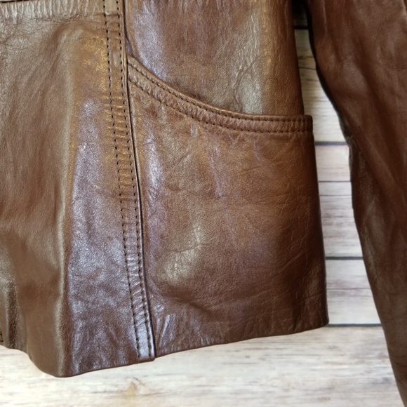 Vintage Avant Garde Brown Leather Coat Jacket Sz L - Picture 2 of 8